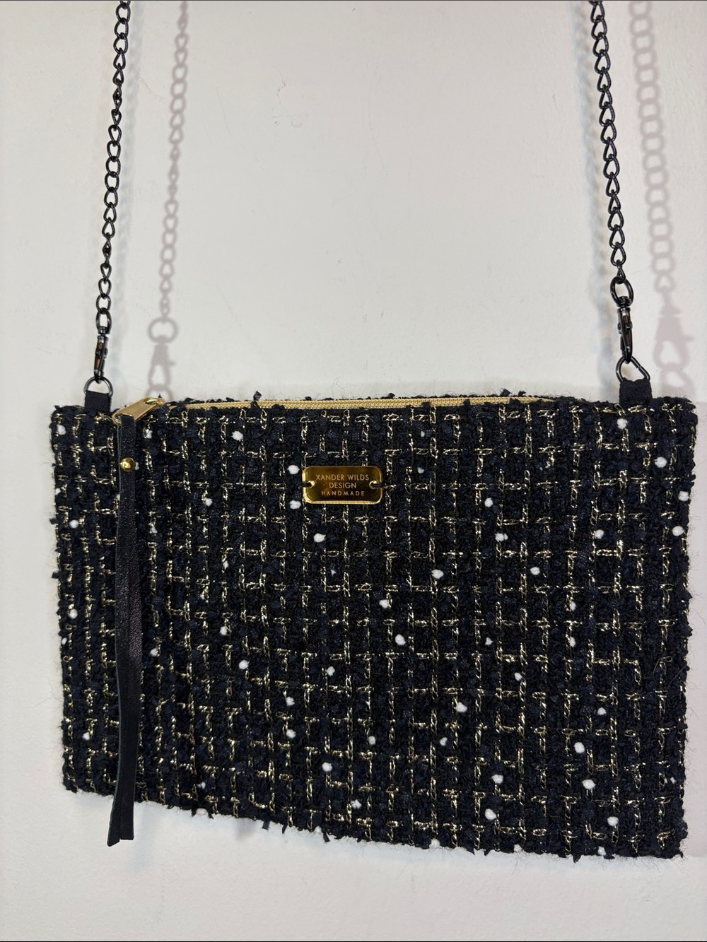 Indie Artist Independent Artisan High Quality Craftsmanship Black Gold Tweed Bag